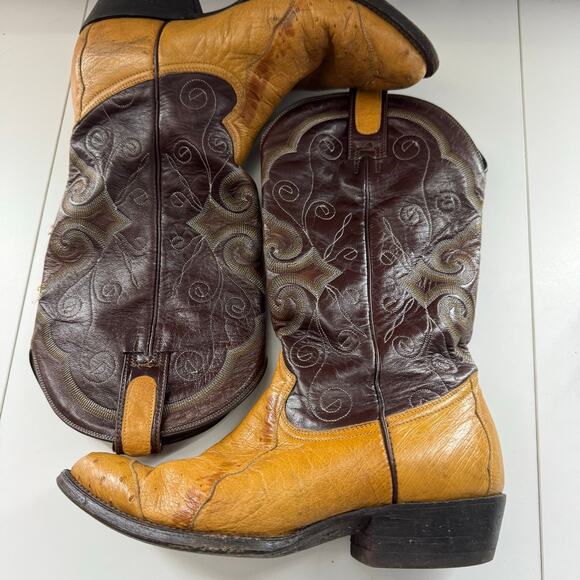 Montana Dorado VTG Ostrich & Leather Cowboy Boots Western Mens 8 Mens Womens 10 - Picture 5 of 8
